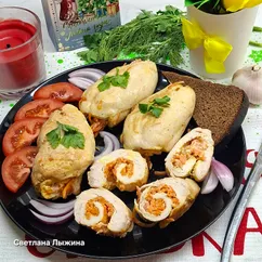 Куриные рулетики с корейской морковью