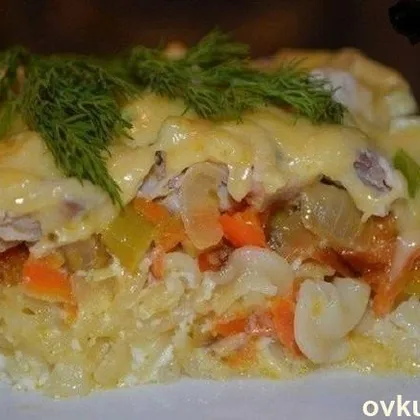 Запеканка из макарон с курицей