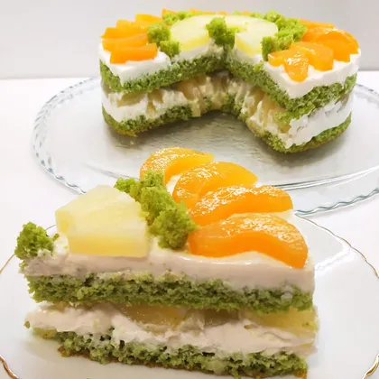 Диетический торт с фруктами и творожным кремом 'Летняя поляна'