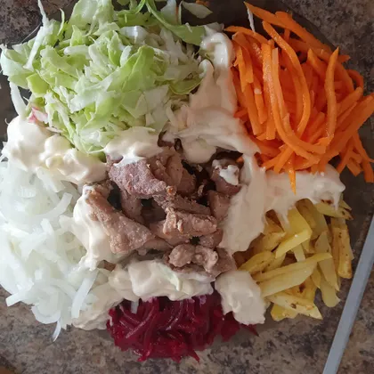 Салатик с мясом и овощами