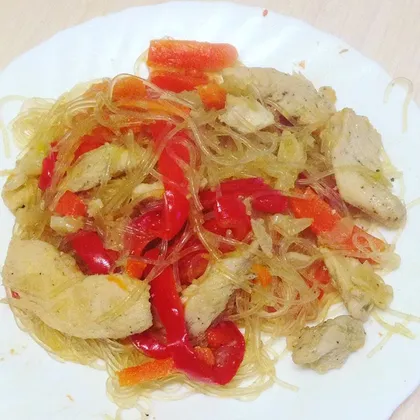 Стеклянная лапша с курицей и овощами #кулинарныймарафон