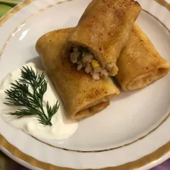 Блинчики фаршированные мясом и яйцом