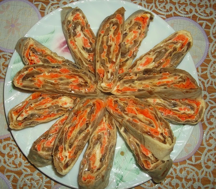 лаваш с грибами и корейской морковью рецепт с фото | Дзен