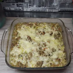 Запеканка макаронная с отварной курицей