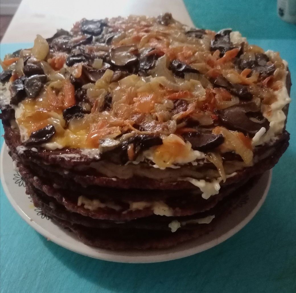 Печёночный тортик с лесными грибами 🍄😜