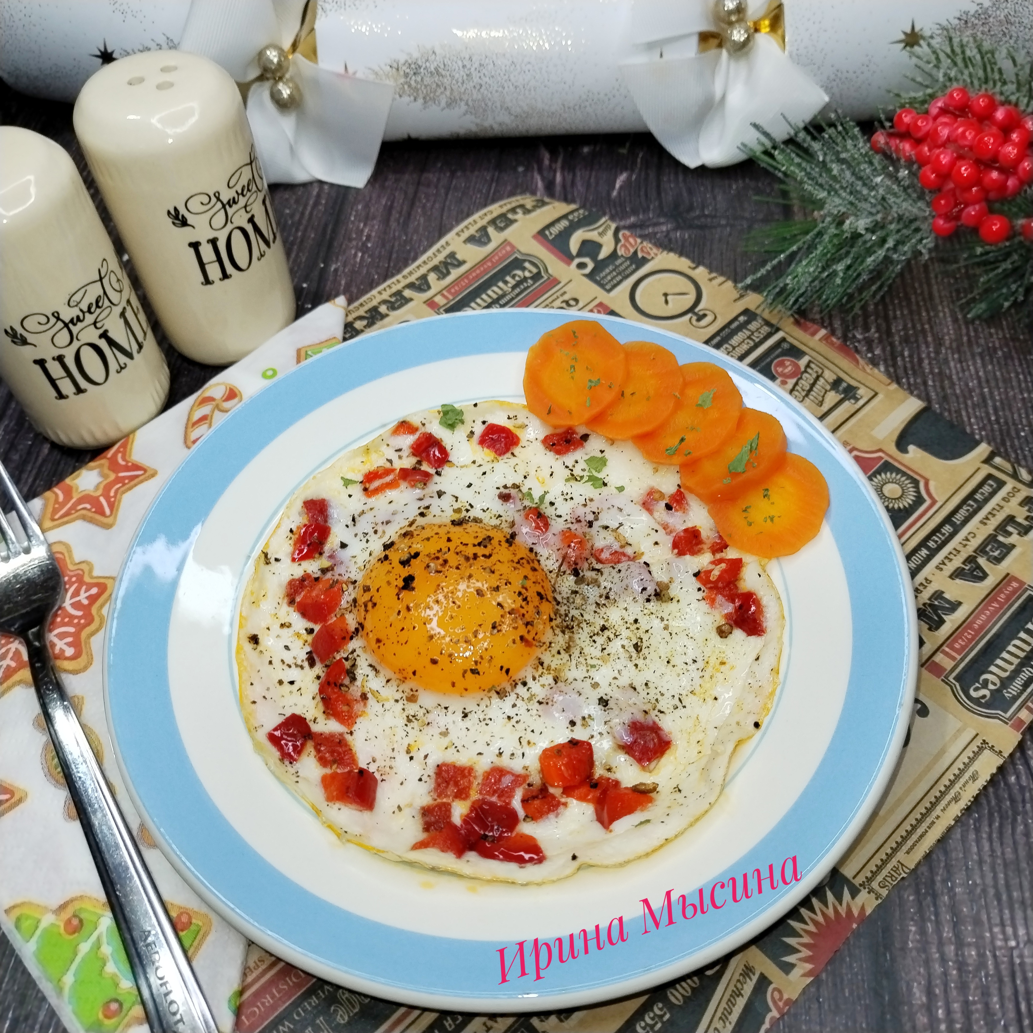 Яичница-глазунья с болгарским перцем 