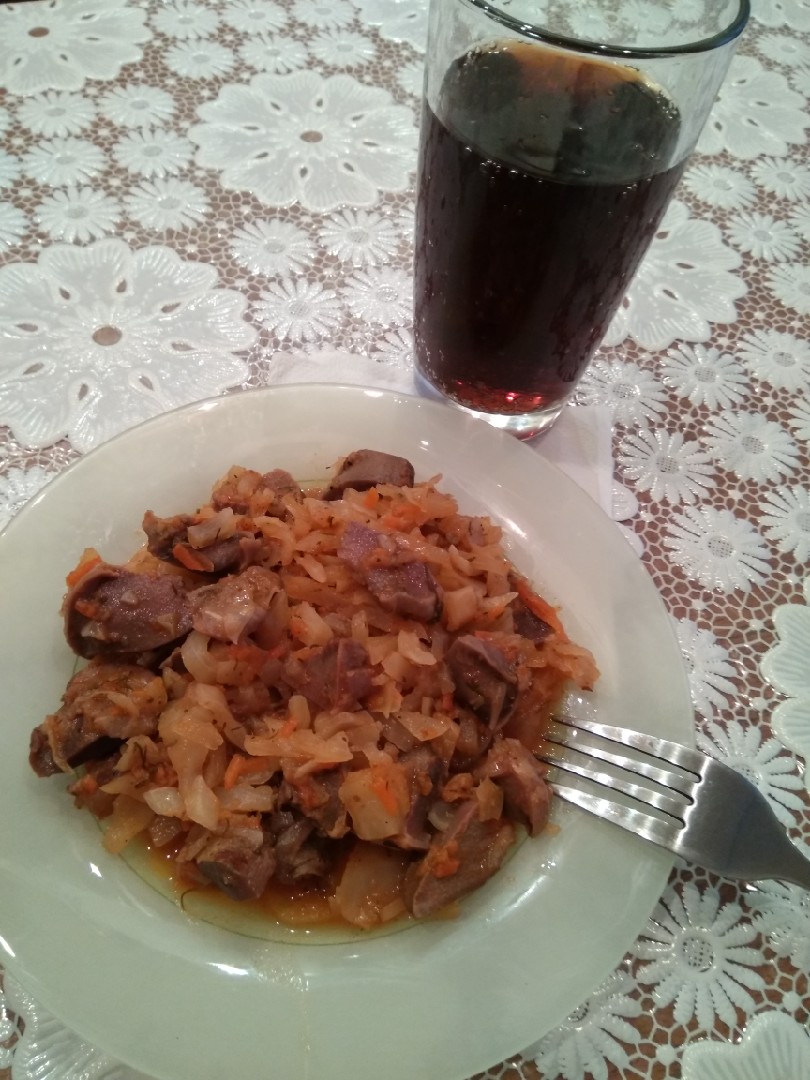 Тушёная капуста с индюшиными желудками (пупочками😂)