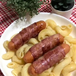 Сосиски в беконе с макаронами. Вкусный, быстрый ужин для мужа