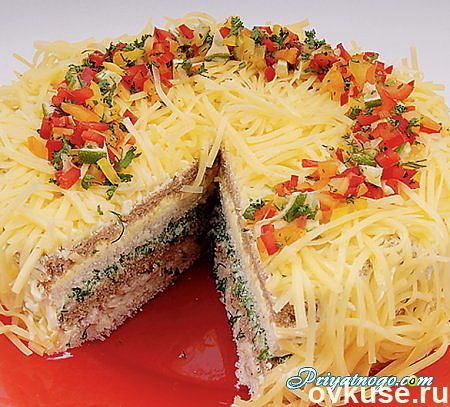 Бутербродный торт с окороком и сыром