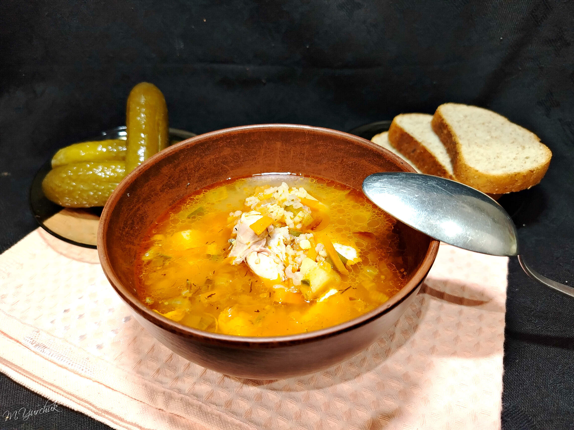 Рассольник на курином бульоне с рисом