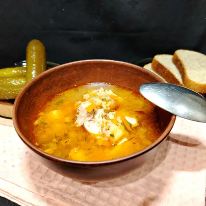 Рассольник на курином бульоне с рисом