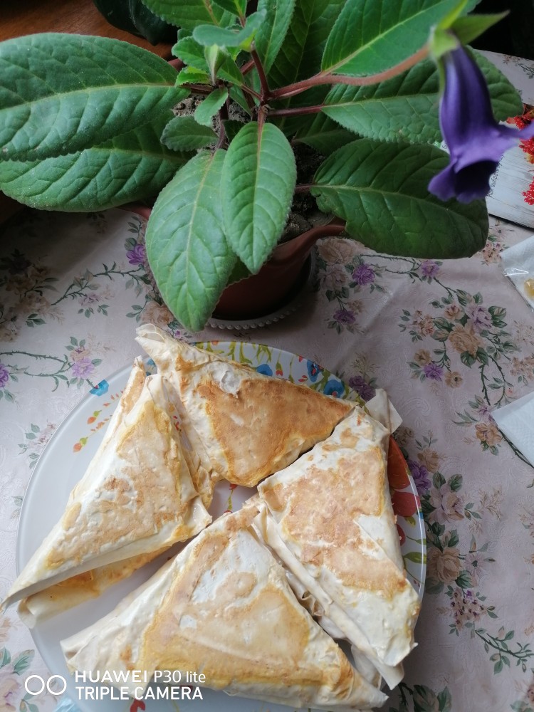 ПП треугольники из лаваша с курицей, кабачком и помидором
