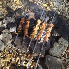 Шашлык из индейки, маринованный в аджике с хреном