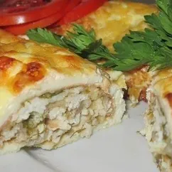 Яичные блинчики с курицей и грибами