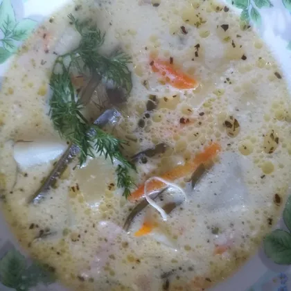 Сырный суп с морской капустой