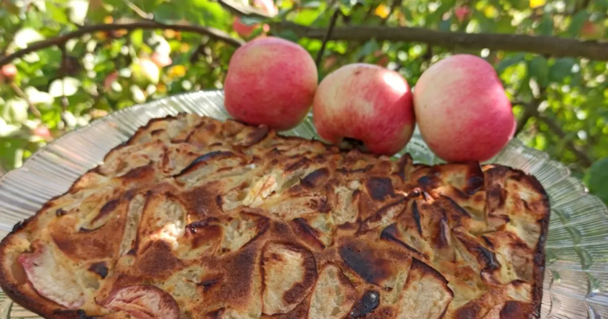 Овсяная шарлотка с яблоками и ягодами