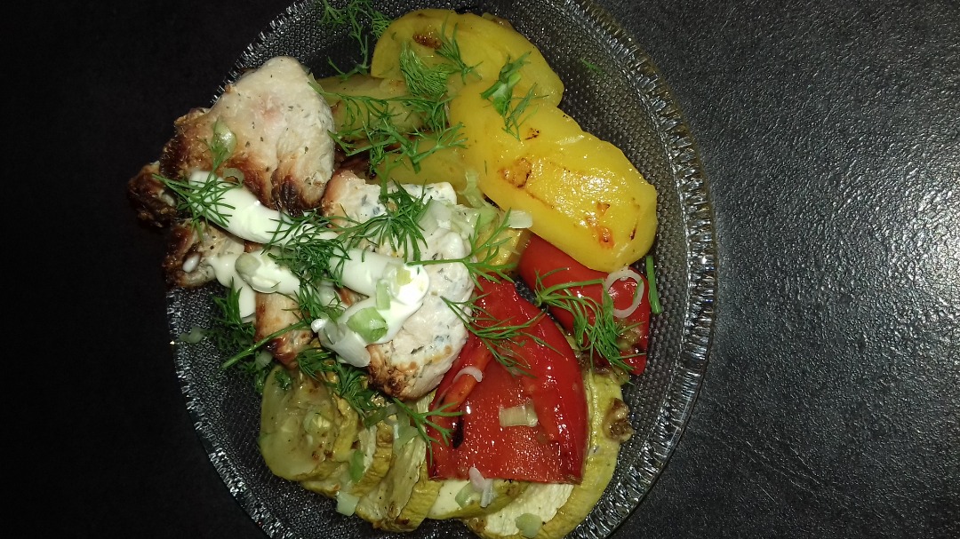 Овощная "радуга"🌈 с шашлыком из куриных грудок в духовке