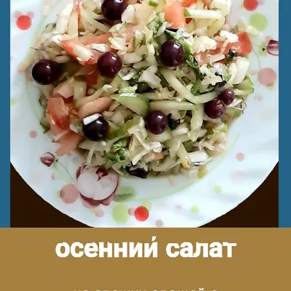 Салат из свежих овощей с маринованным виноградом и кабачком