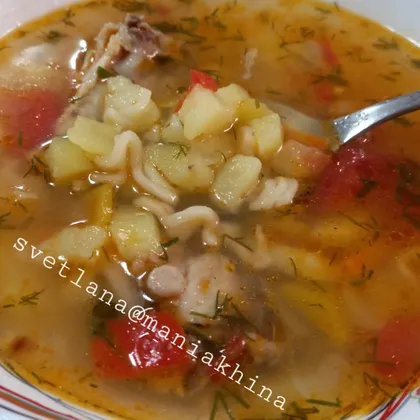 Овощной суп на курином бульоне с лапшой "ролтон"