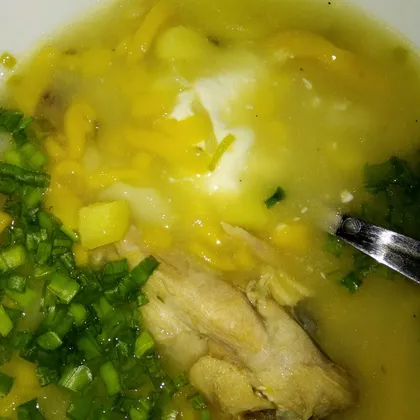 Суп куриный с тыквенной лапшой