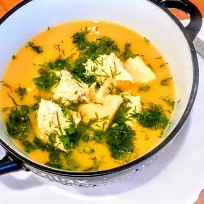 Суп -пюре гороховый с курицей и зеленью