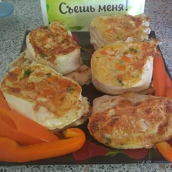 Рулетики из лаваша с картофельным пюре, сыром и болгарским перцем