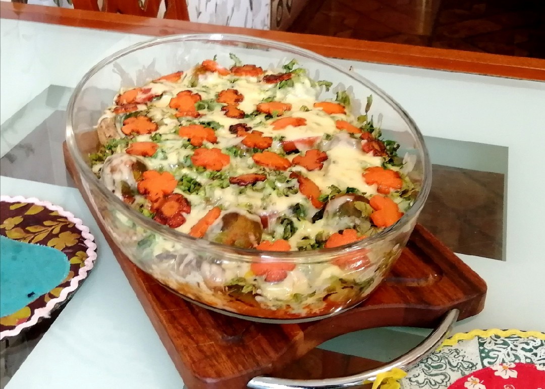 Грибы запечённые с брюссельской капустой и др. овощами