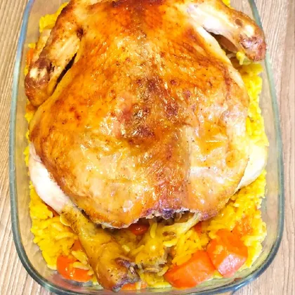 Курица с пряным рисом в рукаве, в духовке