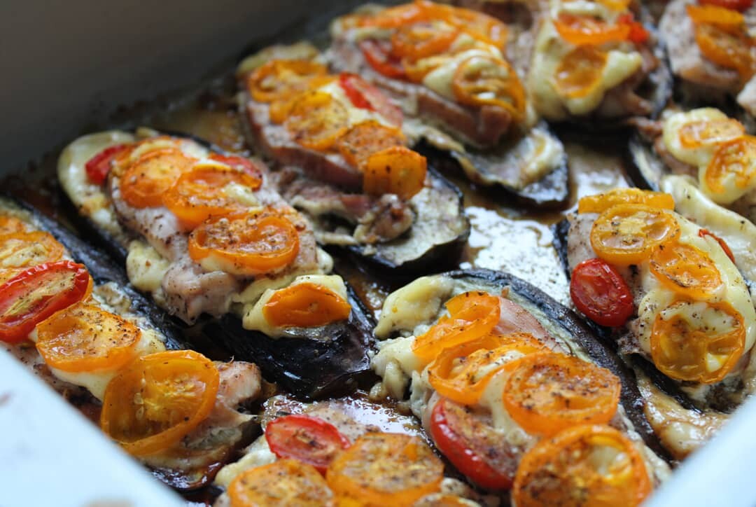 Язычки из баклажанов с курицей и томатами 🍆