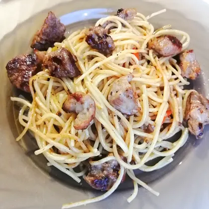 Свинина в грибном соусе со спагетти 🍝