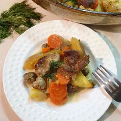 Вкусный ужин из индейки, грибов и овощей
