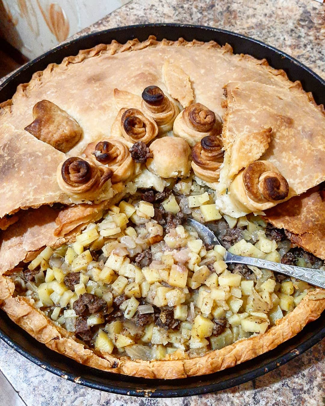 Пирог с картошкой и мясом татарский рецепт с фото