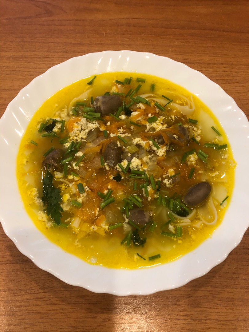 Суп с куриными сердечками