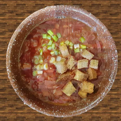 Вегетарианский суп с чечевицей, краснокочанной капустой и вишней