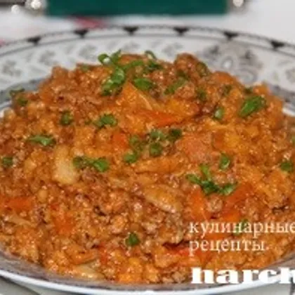 Чечевица с мясным фаршем и грибами