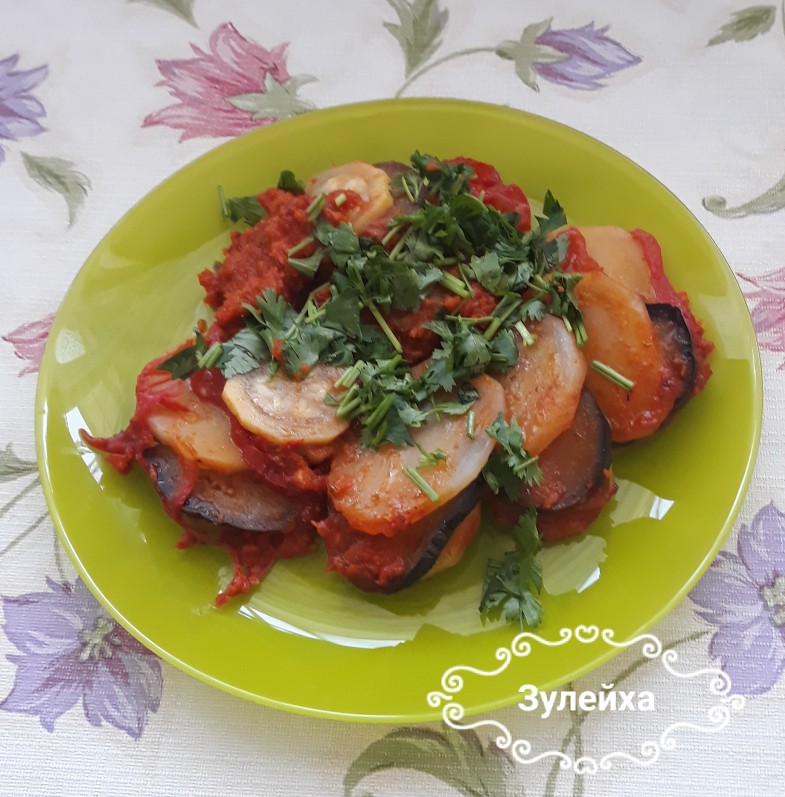 Овощи под соусом🥒🍆🍅🌶🥔