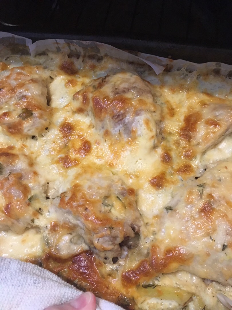 🥔🍗🧀🥚🌿Картофель и куриные бедрышки под сырной корочкой