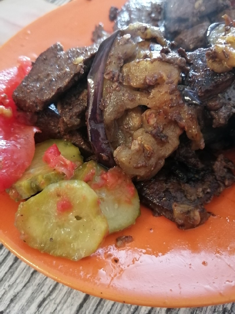 Печень с баклажанами