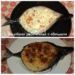 Скумбрия запечённая с овощами в микроволновке