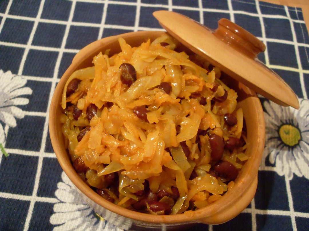 Капуста тушеная с фасолью #кулинарный марафон