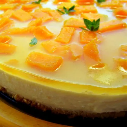 Творожный пирог с манго и лимонным желе без выпечки