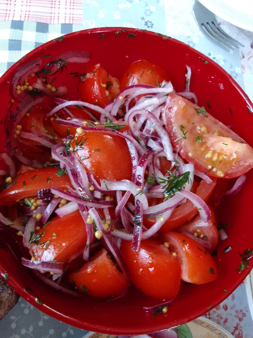 Салат из помидоров и красного лука к шашлыку