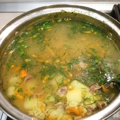 Суп с куриными желудками, кус - кусом и вермишелью