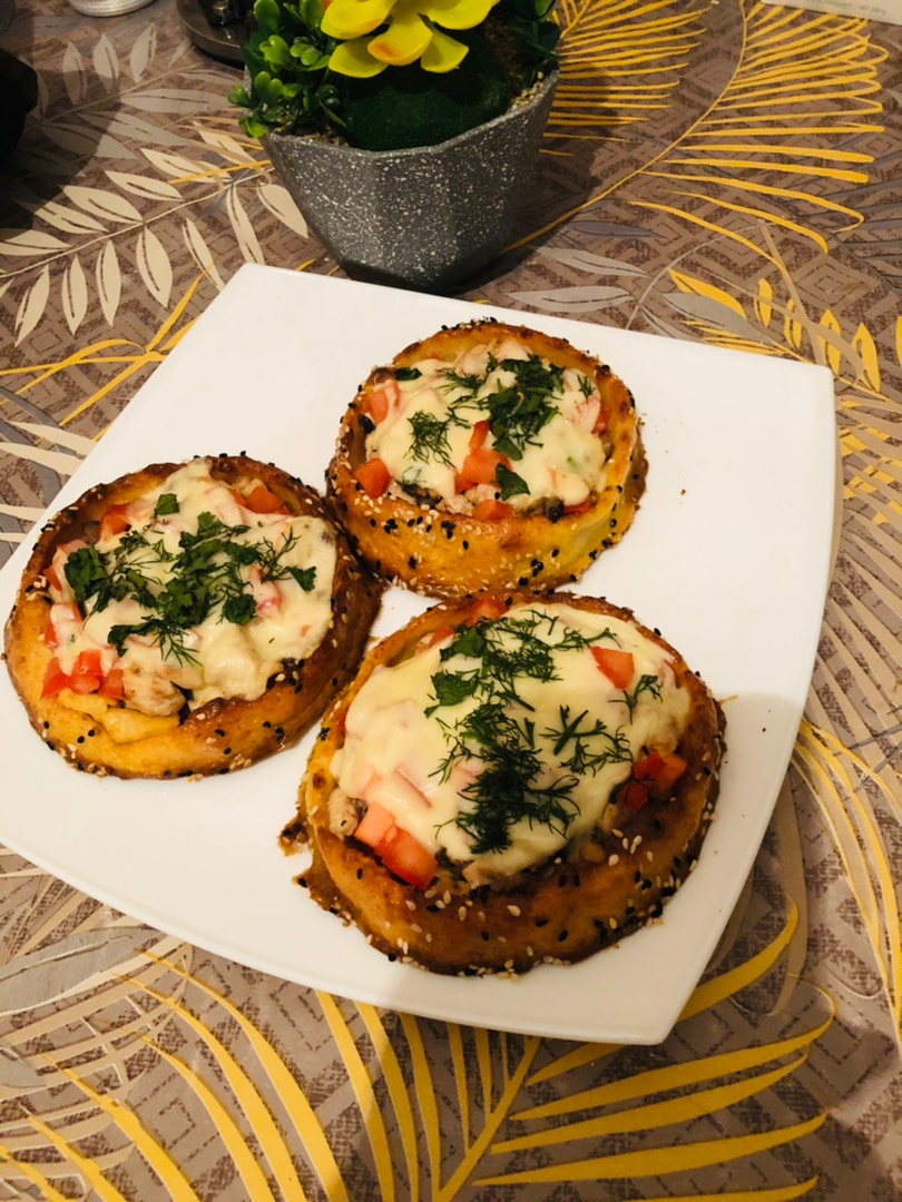 ПП мини пицца, на творожном тесте. С грибами, куриной грудкой 👌