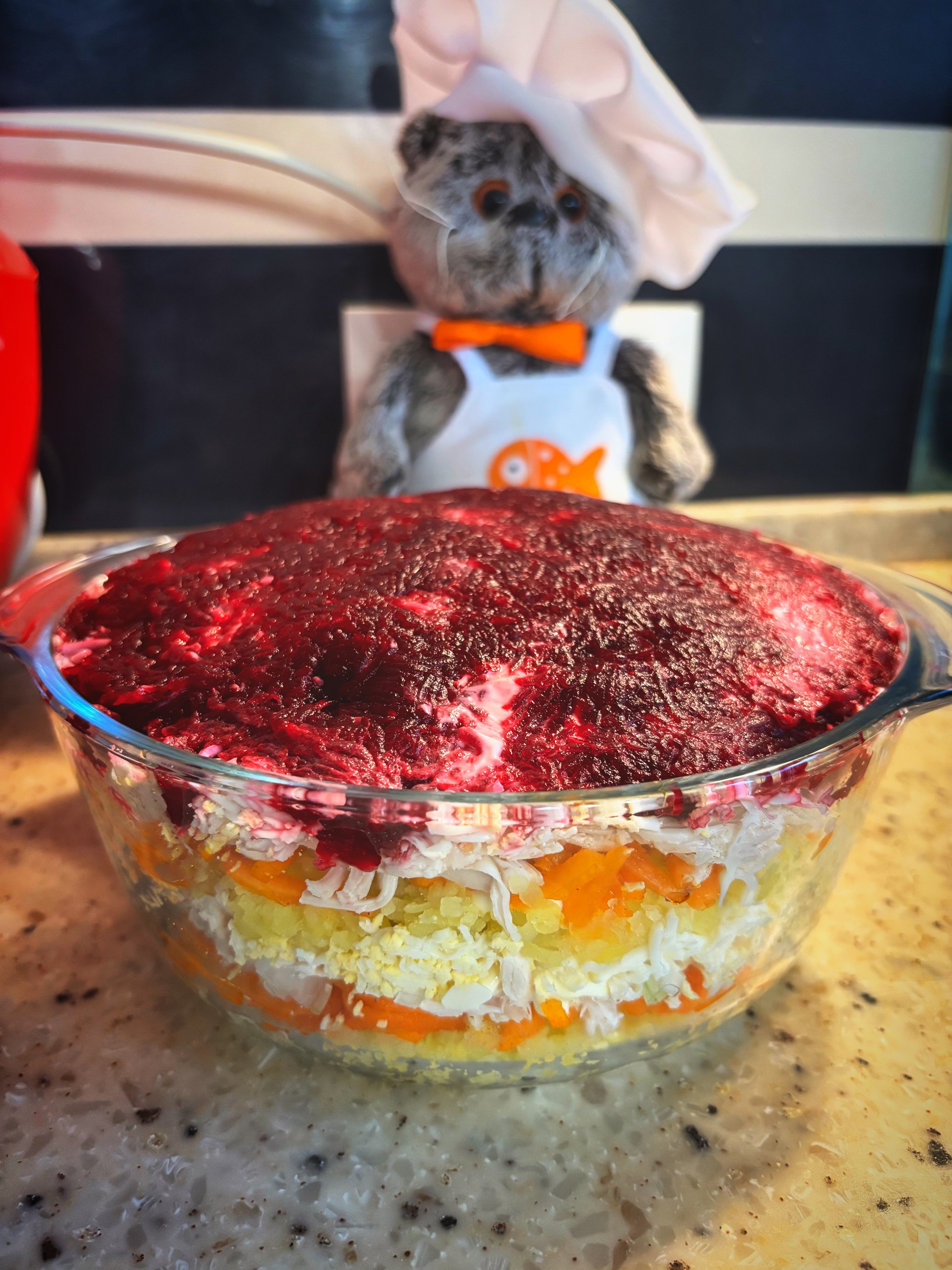 Салат слоёный с курочкой и корейской морковью