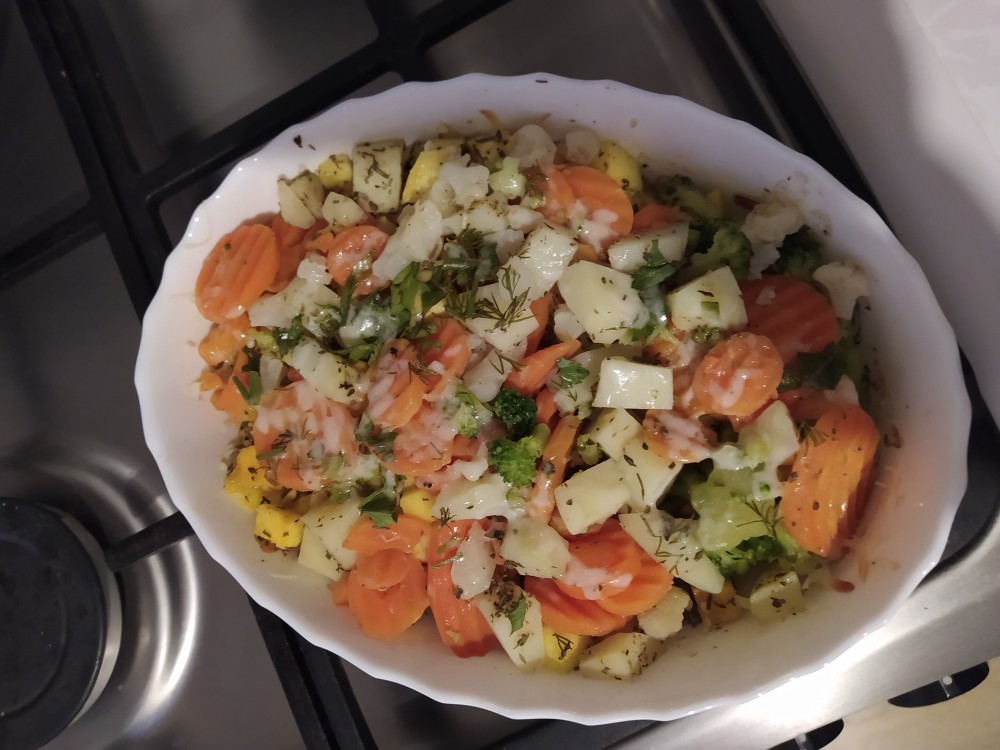 Тыква запечённая с овощами