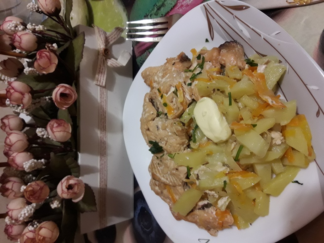 Горбуша с картофелем🍁 в пакете для запекания