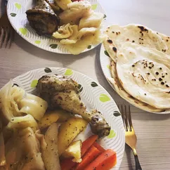 Овощи с курицей на пару