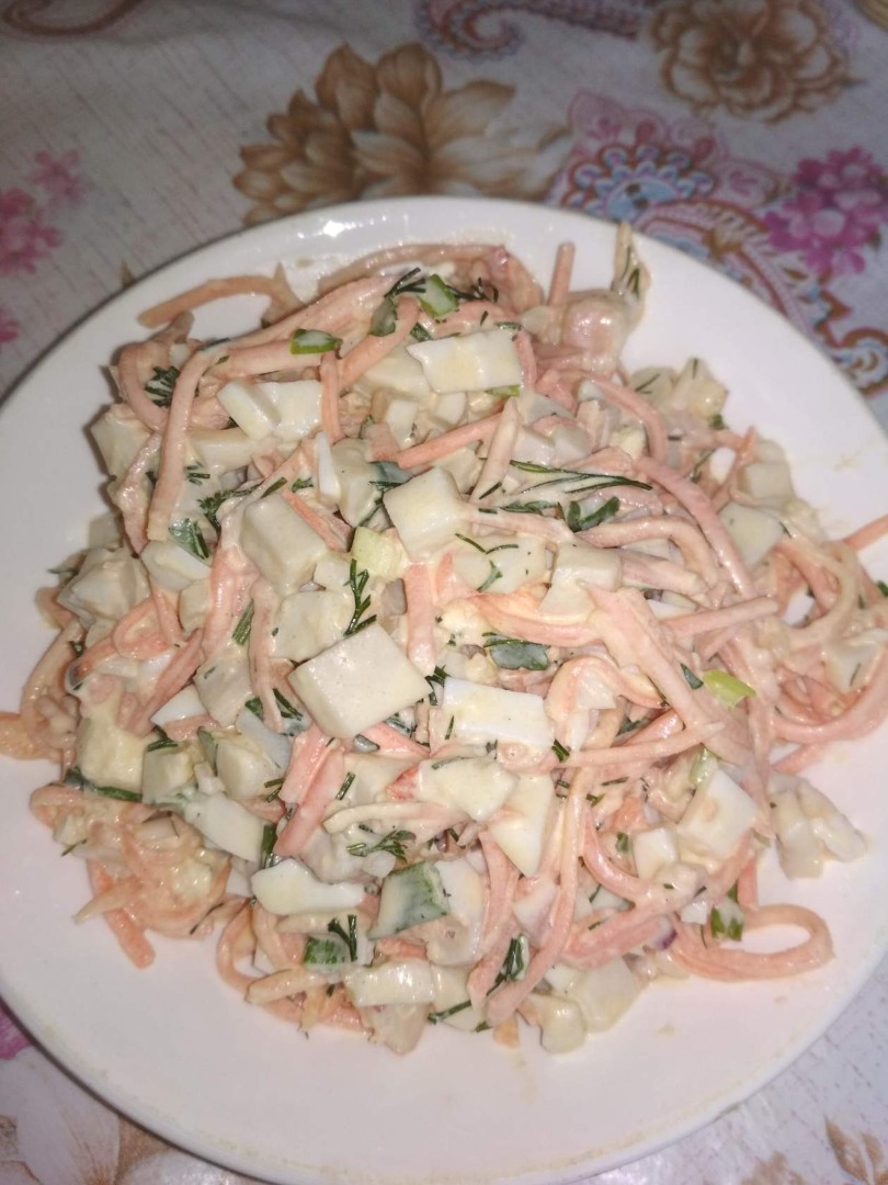 Салат с кальмаром и корейской морковью – пошаговый рецепт приготовления с фото