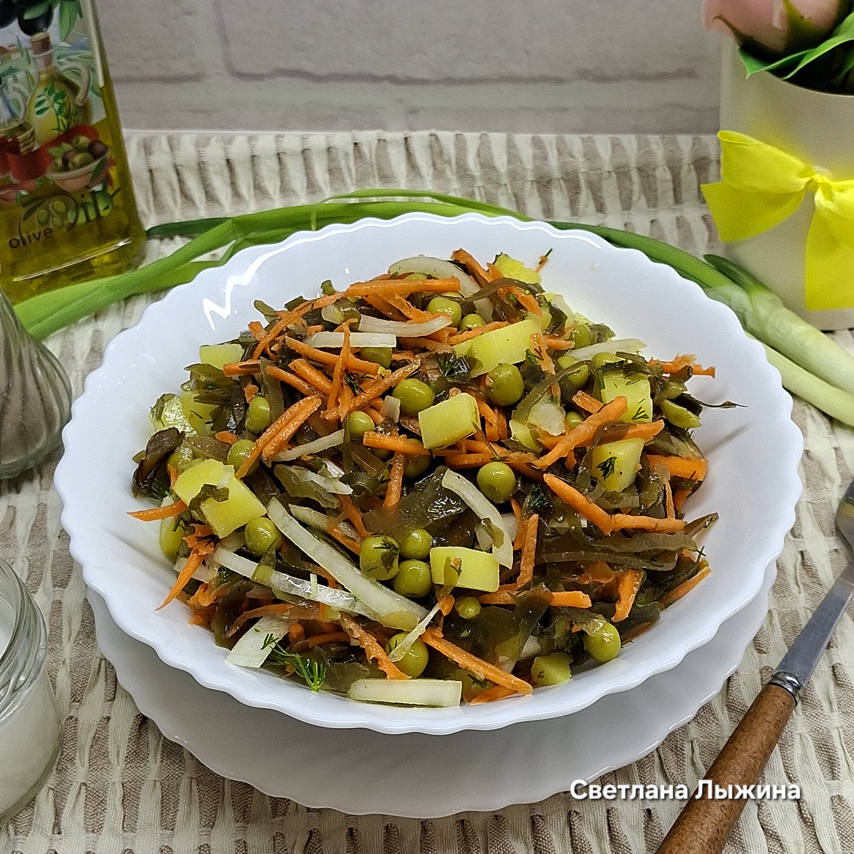 Постный салат с морской капустой